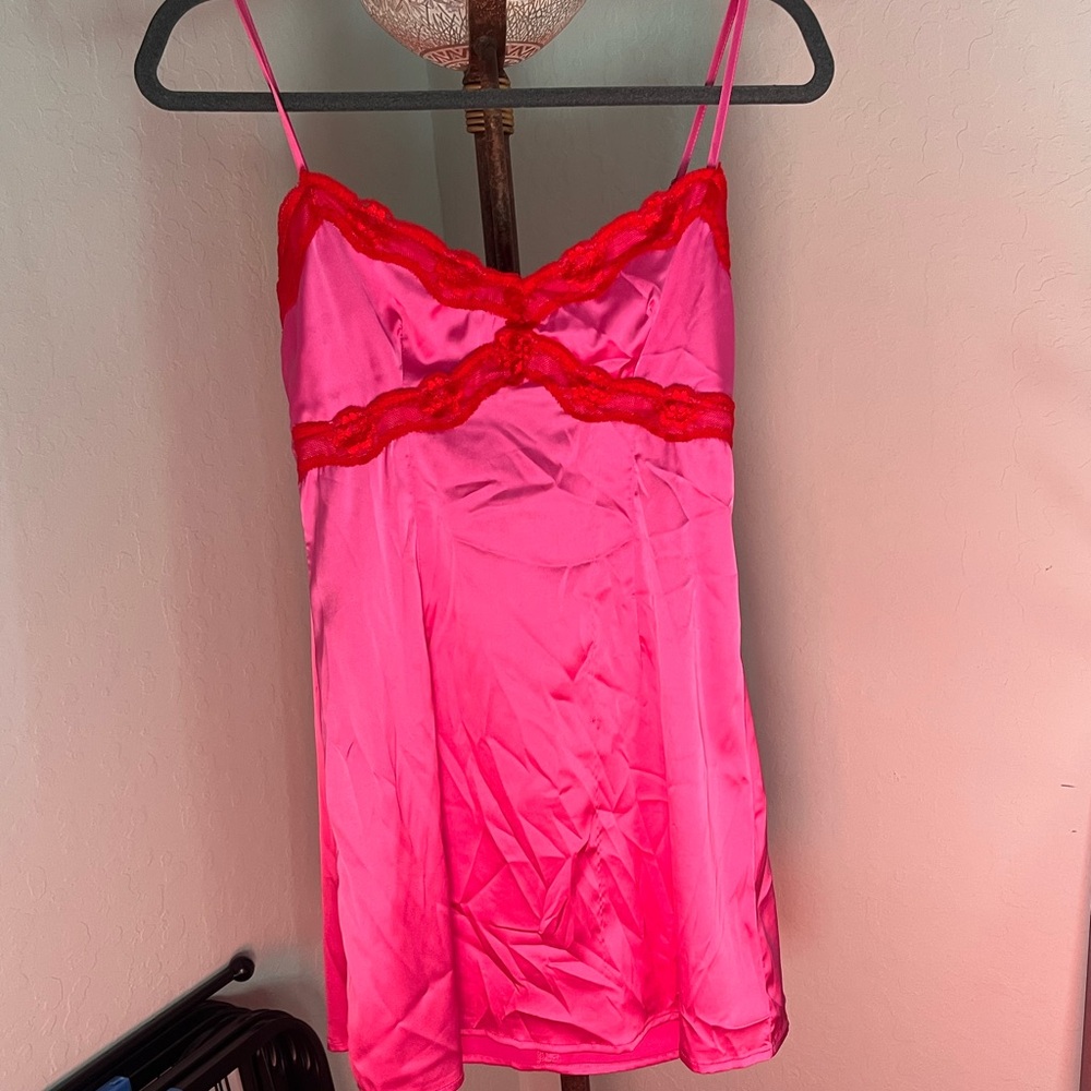 Pink and Red Lace Trim Chemise